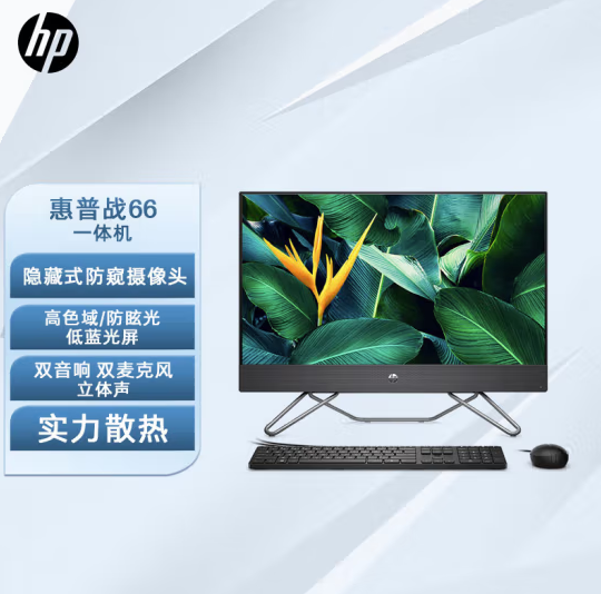 惠普(HP)战66 微边框高性能办公一体机台式机电脑23.8英寸(RYZEN锐龙R5-5500U 8G 512G WiFi6 Win11 Office)