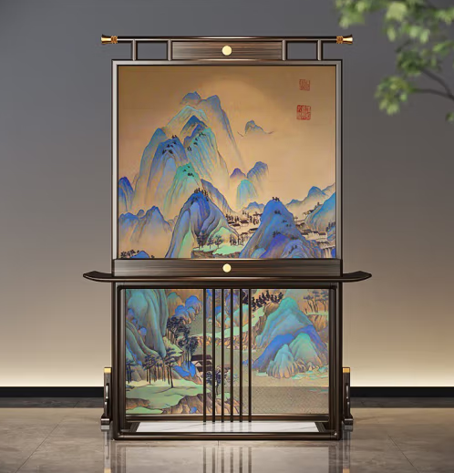 新中式屏风隔断客厅中式官帽全实木轻奢玄关装饰座屏 图6 红胡桃木100*200cm