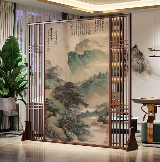 新中式屏风隔断客厅简约现代实木玄关装饰茶室办公室座屏 云表奇峰 樟子松200*180cm（左右镂空）